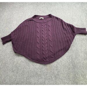 Loft Sweater Womens M Purple Cable Poncho Knit Poncho Rayon Wool Grunge Dark Fai